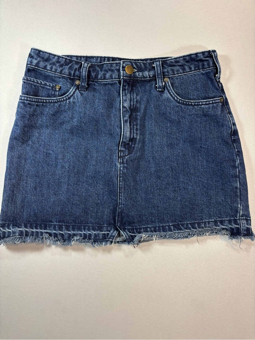 Free People Dark Blue Denim Mini Skirt with Frayed Hem Size 6